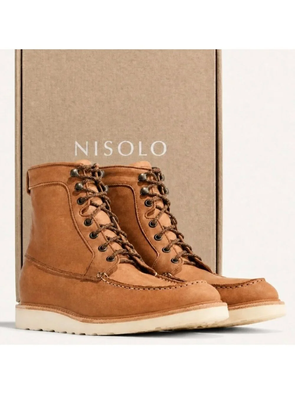 Nisolo Men's 11.5 All Weather Leather Moc Toe Wedge Sole Boots Tobacco New